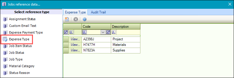 Expense Type reference data