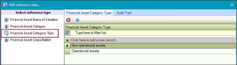 Financial Asset Category Type reference data