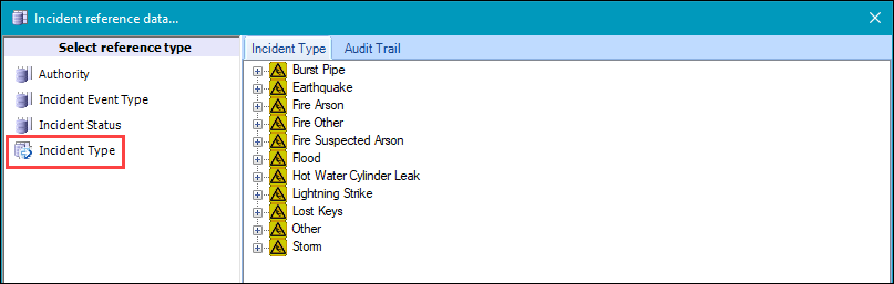 Incident Type reference data