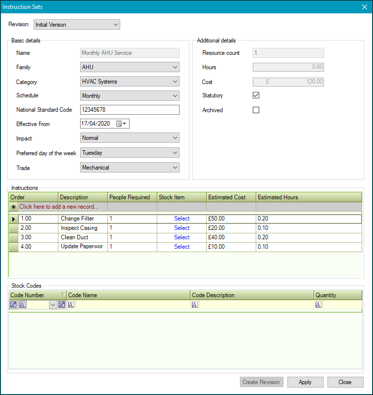 Instruction Sets window