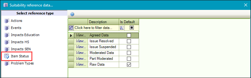 Item Status reference data