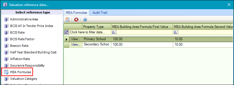 MEA Formulae reference data