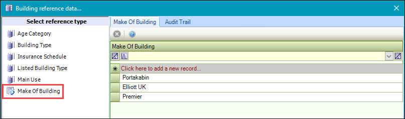 Make Of Building reference data