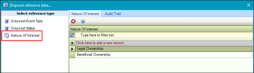 Nature of Interest reference data