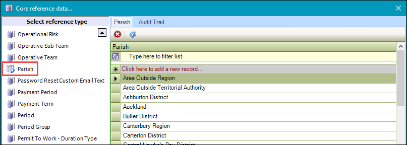 Parish reference data