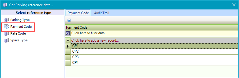 Payment Code reference data