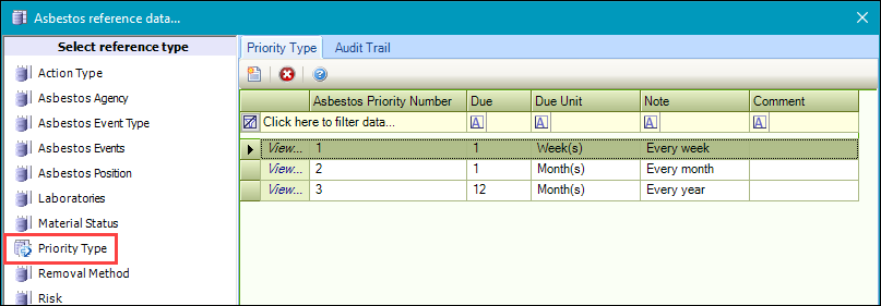 Priority Type reference data