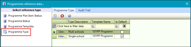 Programme Type reference data