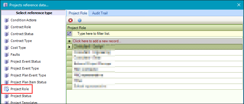 Project Role reference data