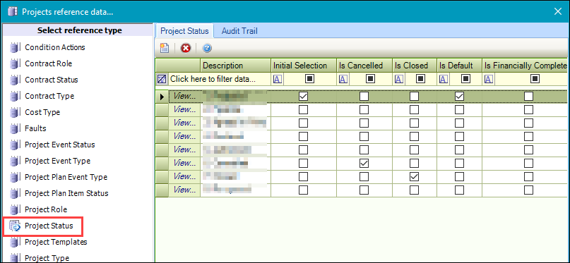 Project Status reference data