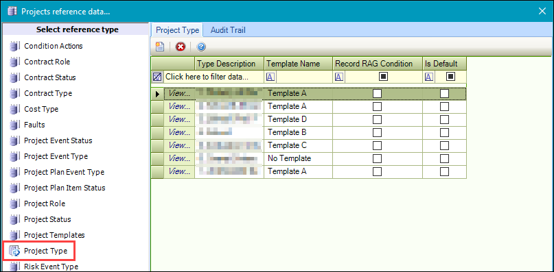 Project Type reference data