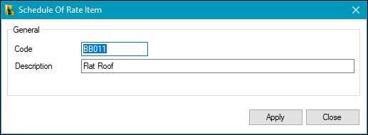 Schedule of Rate Item window