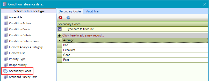 Secondary Codes reference data