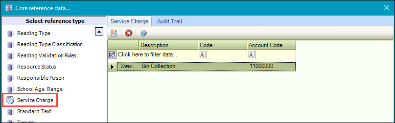 Service Charge reference data