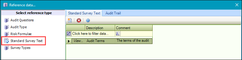 Standard Survey Text reference data