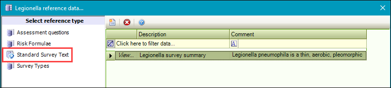 Standard Survey Text reference data