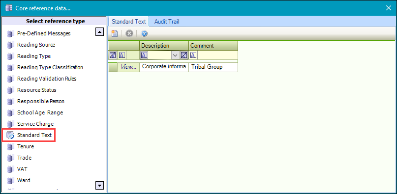 Standard Text reference data