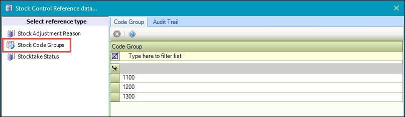 Stock Code Groups reference data