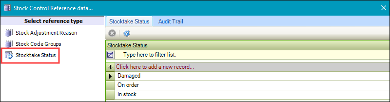 Stock Take Status reference data