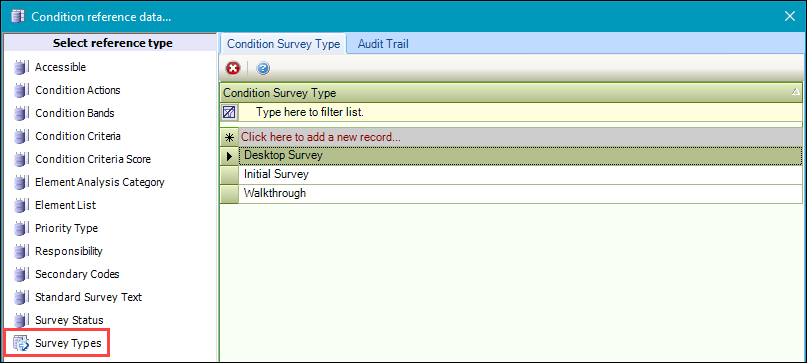 Survey Types reference data