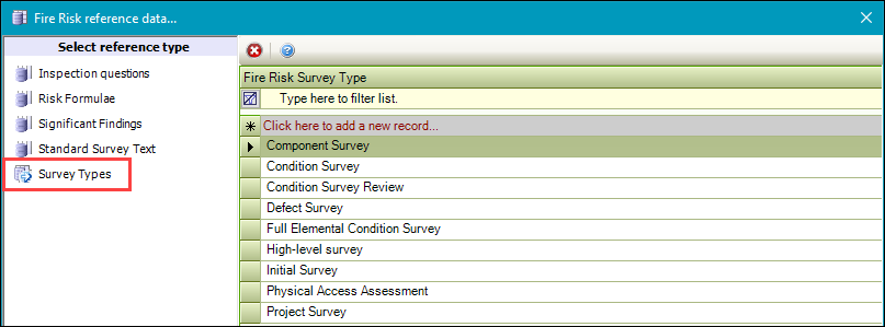 Survey Types reference data