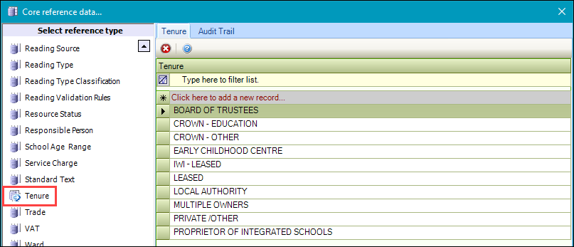 Tenure reference data