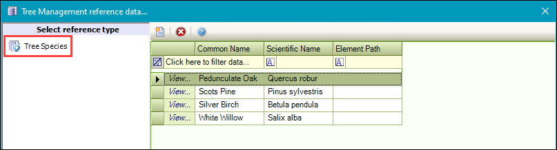 Tree Species reference data