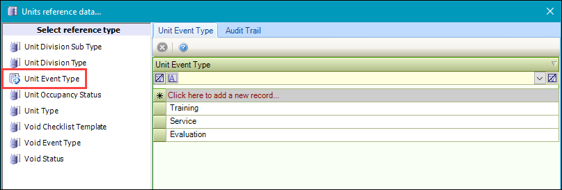 Unit Event Type reference data