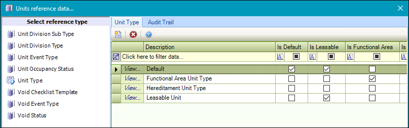 Unit Type reference data