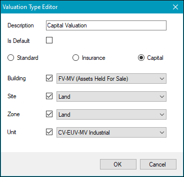 Valuation Type Editor window