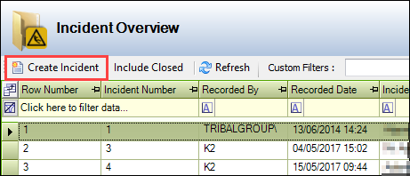 Create Incident button