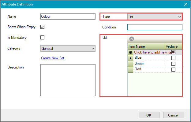 Type and List fields