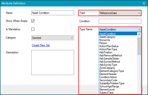 Type and Type Name fields