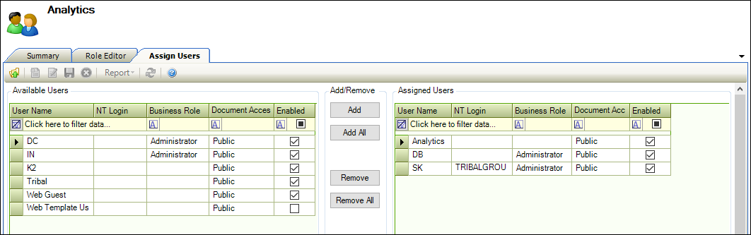 Assign Users screen