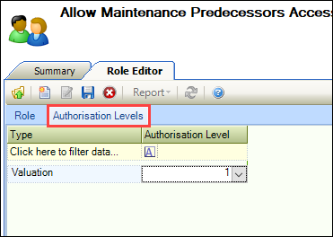 Authorisation Levels tab