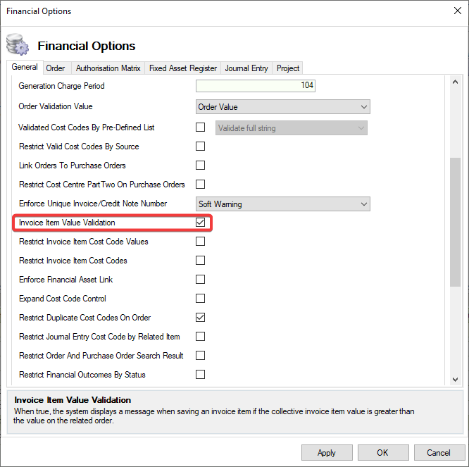 InvoiceItemValueValidationSetting