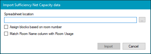 Import Sufficiency Net Capacity data window