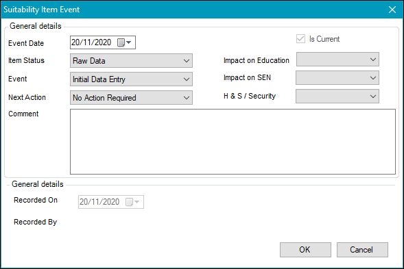 Suitability Item Event window