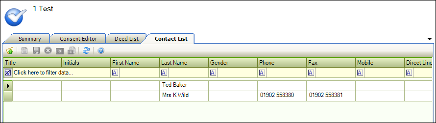 Contact List screen