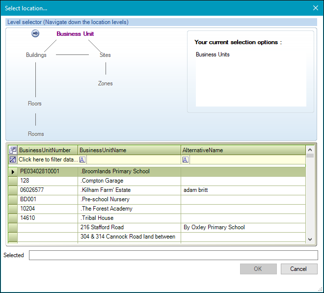 Select location window