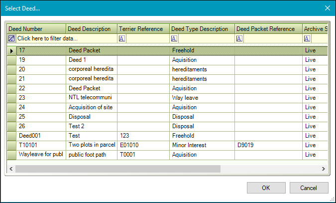 Select Deed window