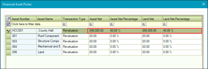 Asset and land value fields