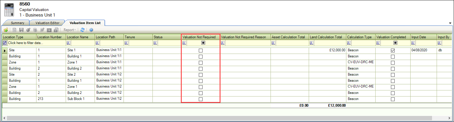 Valuation Not Required field