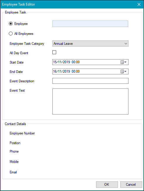 Employee Task Editor window