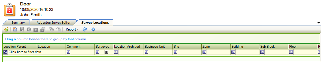 Survey Locations tab