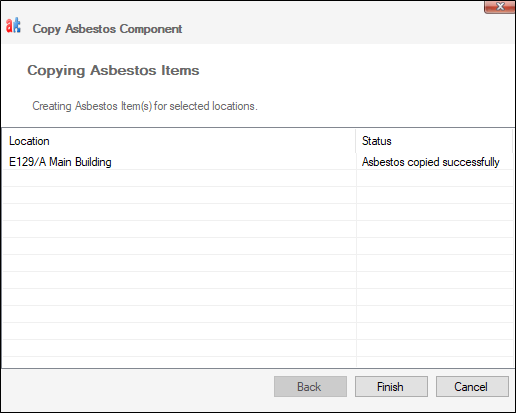 Copy Asbestos Component results window