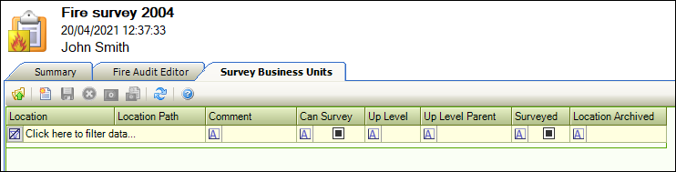 Survey Business Units screen