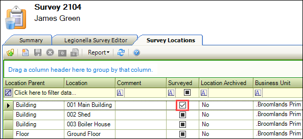 Surveyed location check box