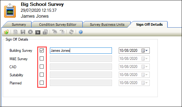 Sign-off check boxes