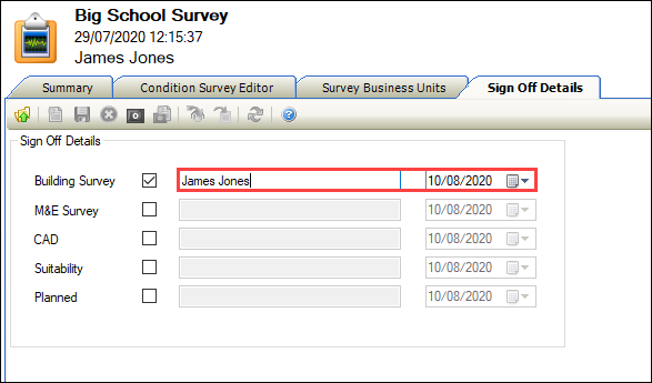 Sign-off name and date